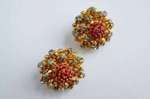 Vintage Dior earrings, faux rubies & rhinestones, 1966 German